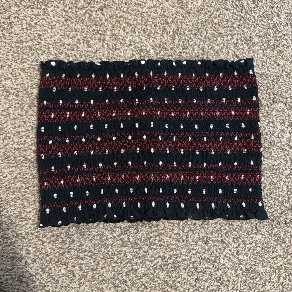 Black and Red Smocked Tube Top